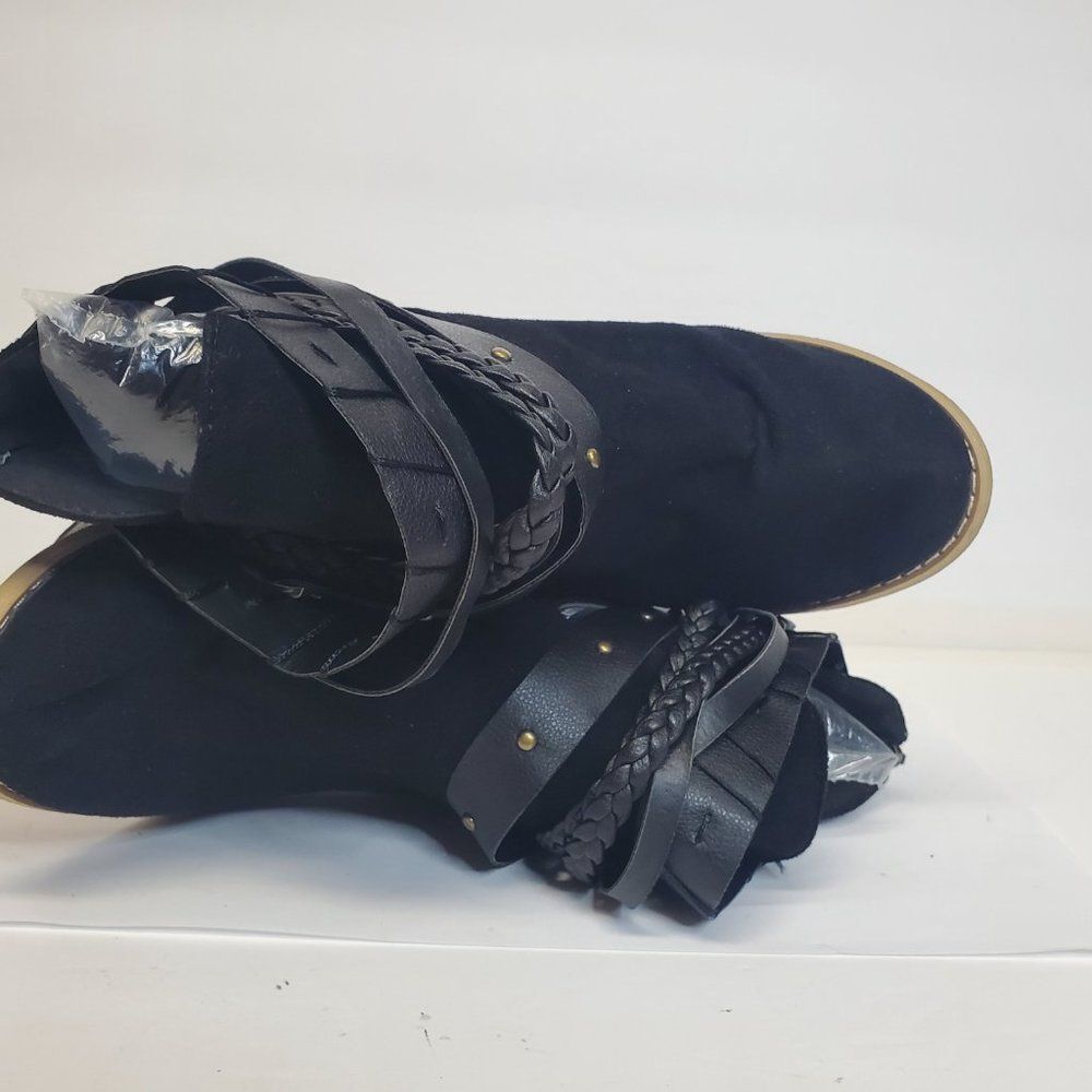 Heli Black Buckle-Strap Bootie Women's Faux Leather Block Heel US 8 - Picture 5 of 6